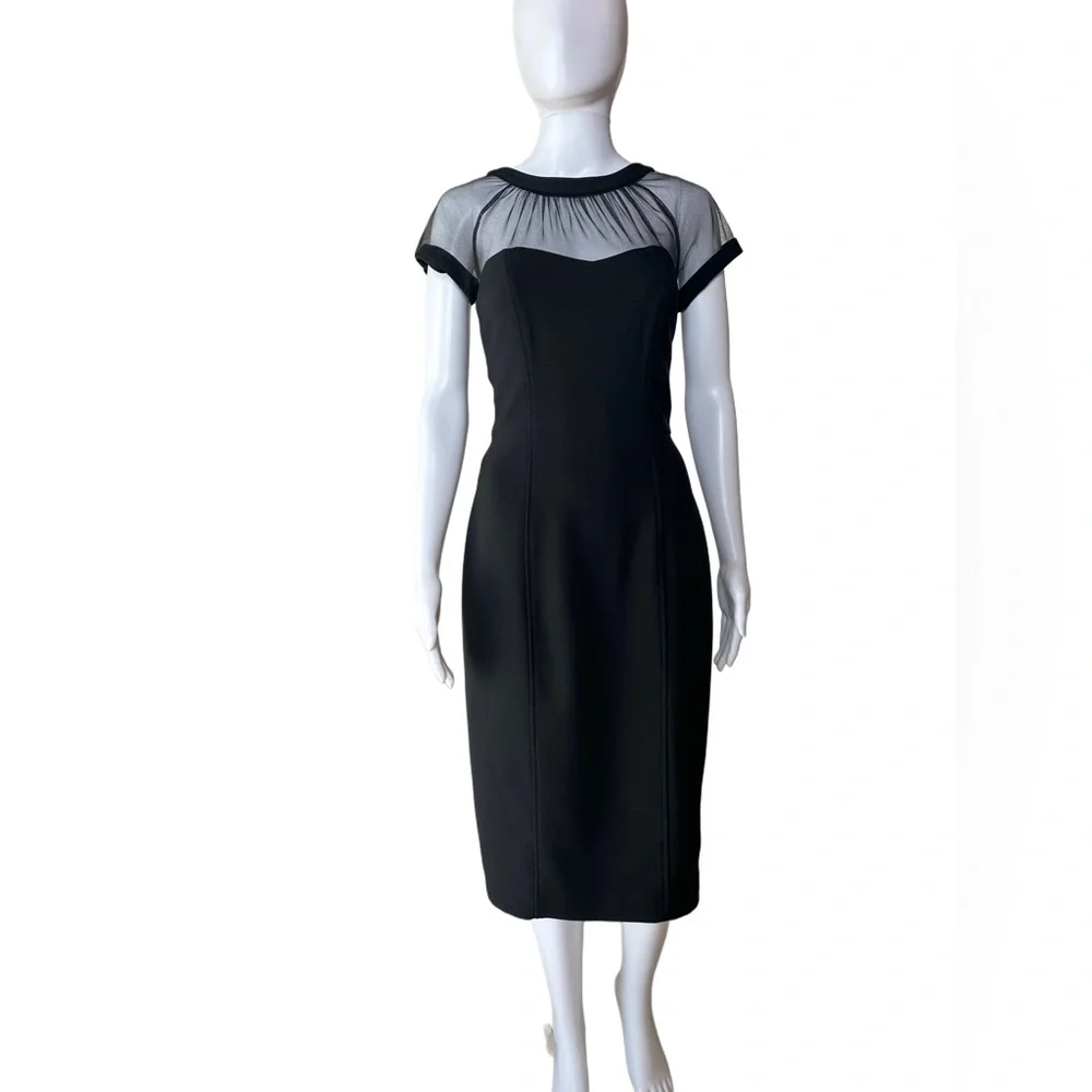 MAGGIE LONDON Women’s Black Illusion Round Neck Cap Sleeve Sheath Dress - Size 6 - Picture 4 of 11